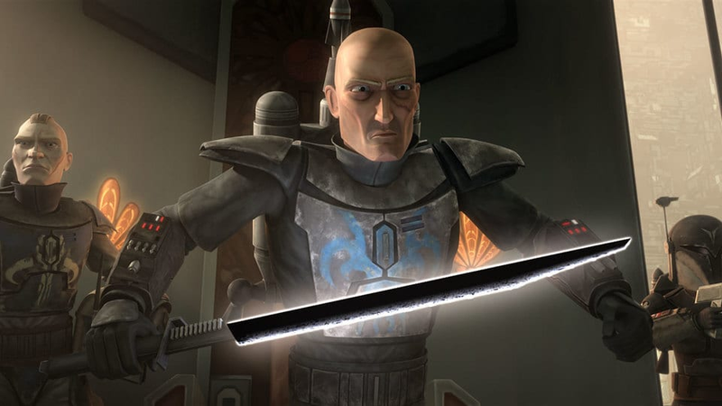 Pre Vizsla with the Darksaber from The Clone Wars.